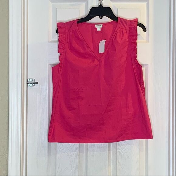 J Crew Factory Sleeveless Ruffle Top in Wild Berry Pink Size Small - Picture 2 of 13